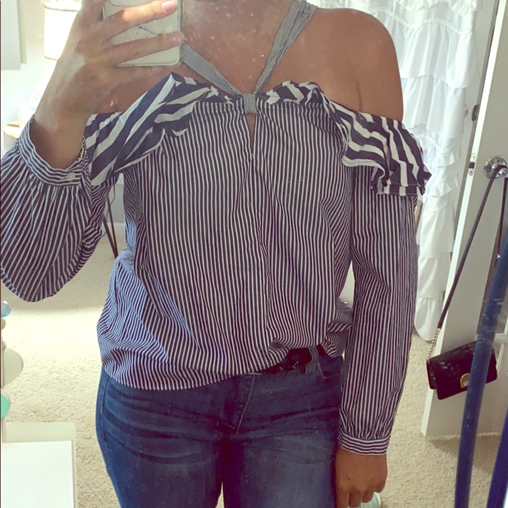Beautiful navy and white stripped off the shoulder